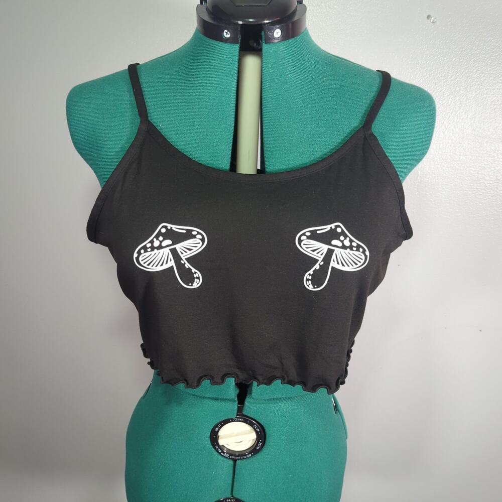 Mushroom Crop Cami XL Ribbed Fairy Grunge Y2K Goth Top Lettuce Hem
